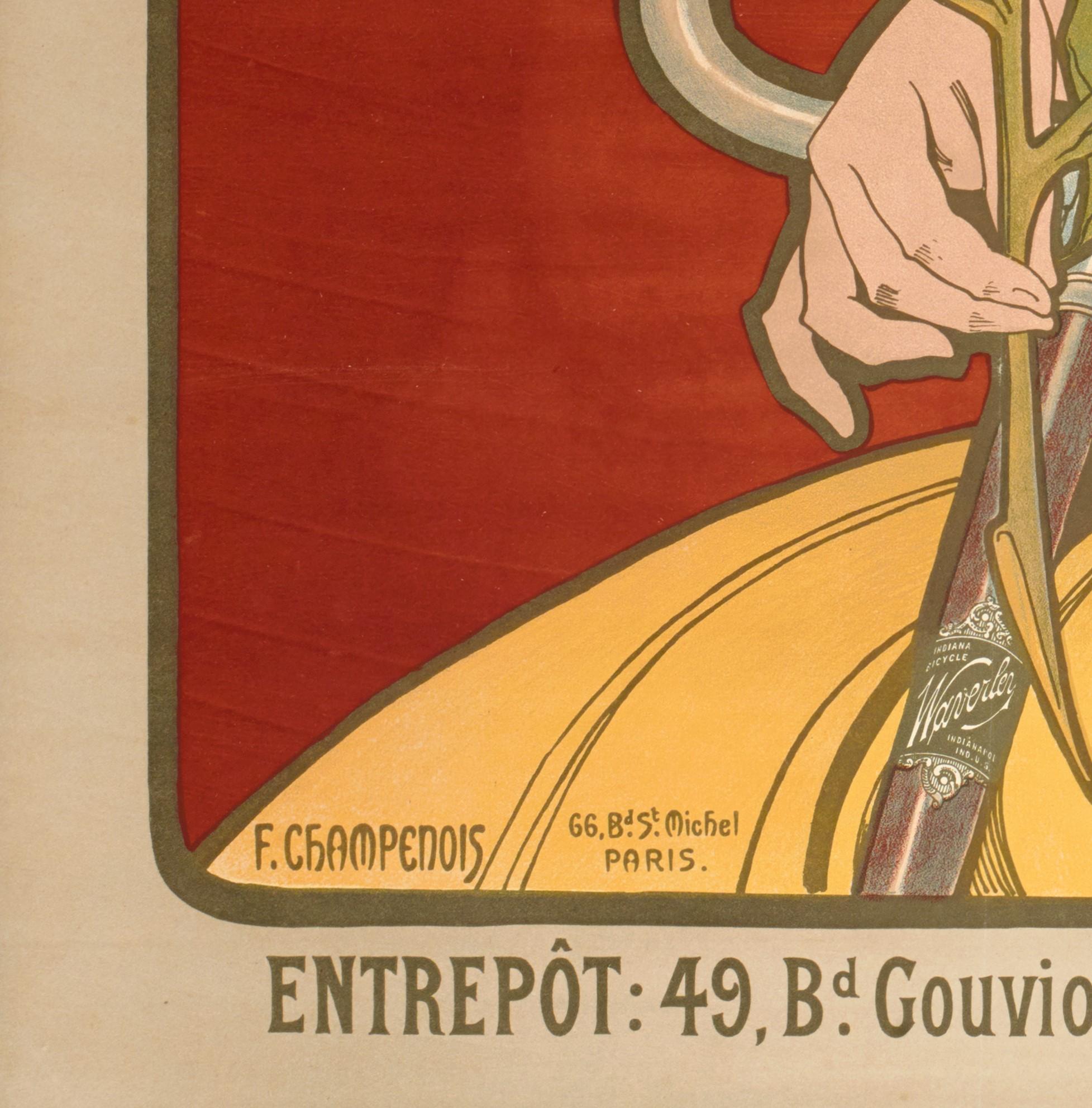 Original Jugendstil Vintage Poster aus dem Jahr 1898 von Alphonse Mucha.

Künstler: Alphonse Mucha (1860-1939)
Titel: Waverley Fahrräder
Datum: 1898
Größe (B x H): 33,9 x 42,9 Zoll / 86 x 109 cm
Druckerei: F. Champenois, 66 Bd St. Michel,