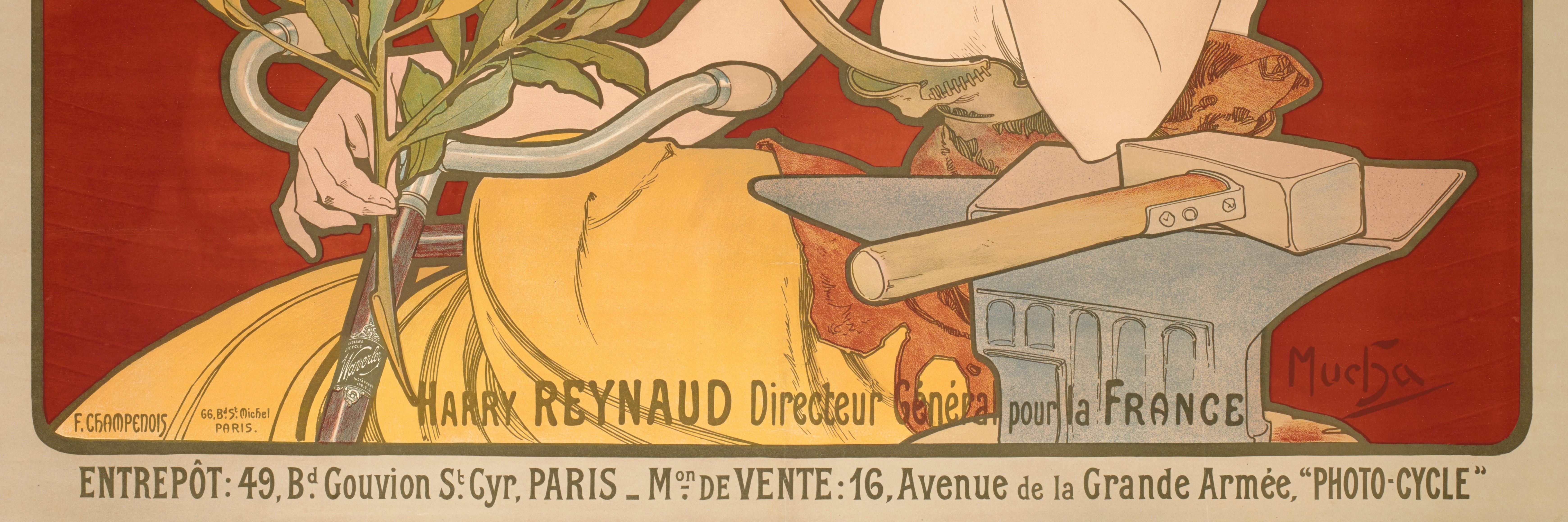 French Mucha, Waverley Cycles, Original Art Nouveau Belle Epoque Vintage Poster, 1898 For Sale
