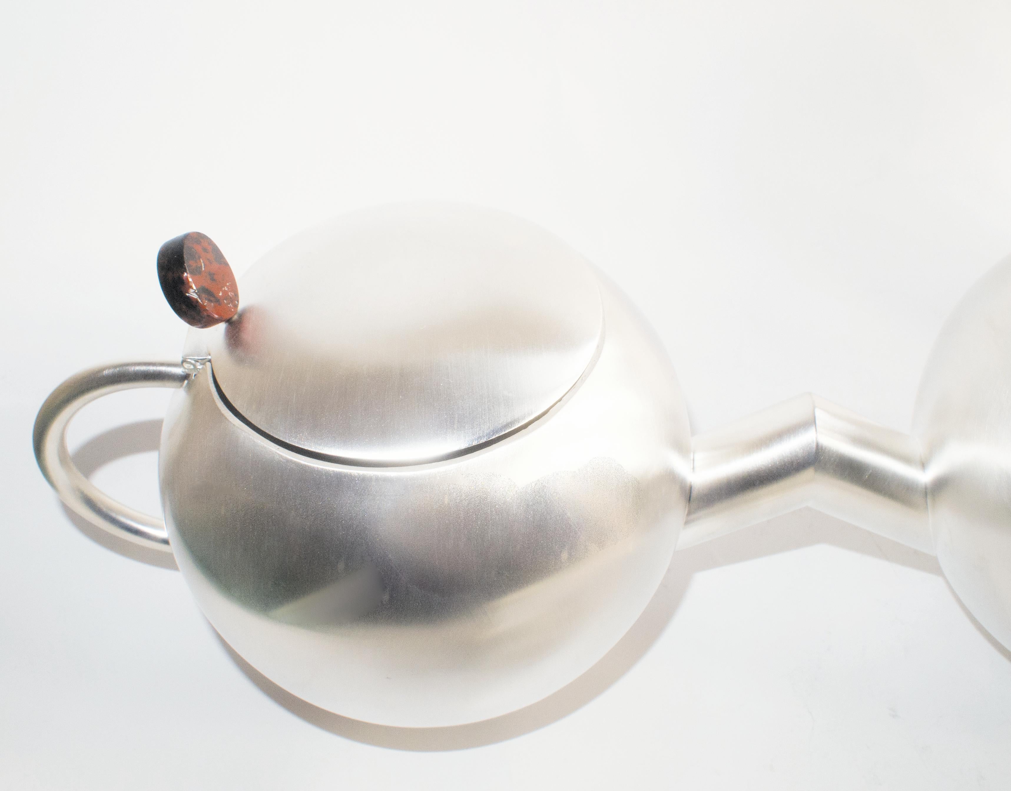 Italian Contemporary Silver Plated Teapot Stone Handles Handcrafted Italy Natalia Criado For Sale