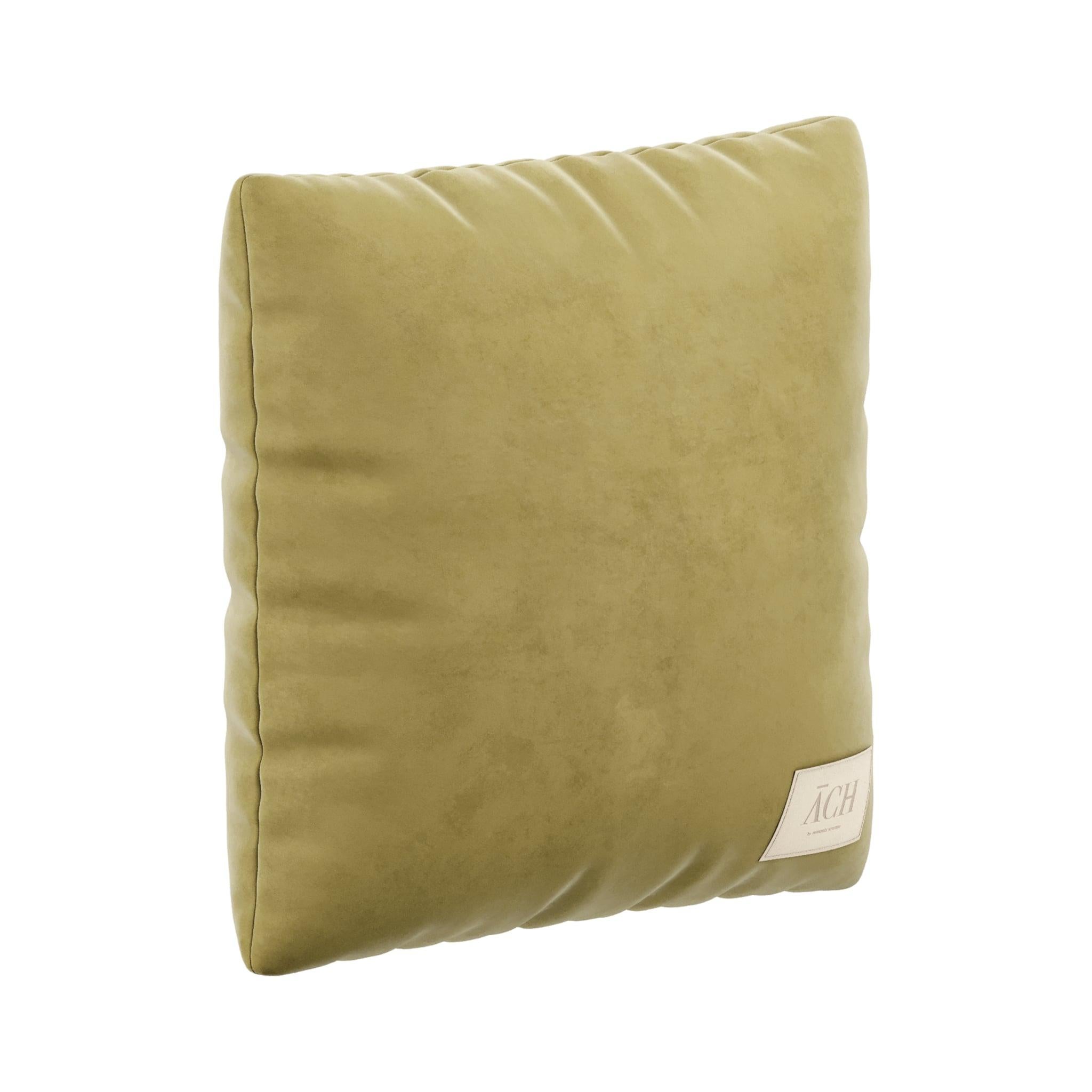 Portuguese Mud Square, Green Modern Cushion Double Side in Soft Velvet
