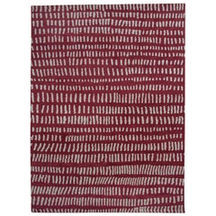 Hand-Knotted Deep Red Rug in Mudcloth Design