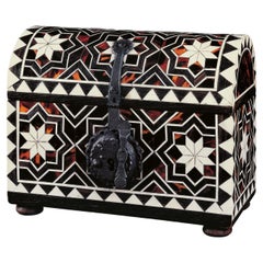 Mudejar Small Coffer with Bone Inlays, Faux Tortoiseshell and an Iron Hardware