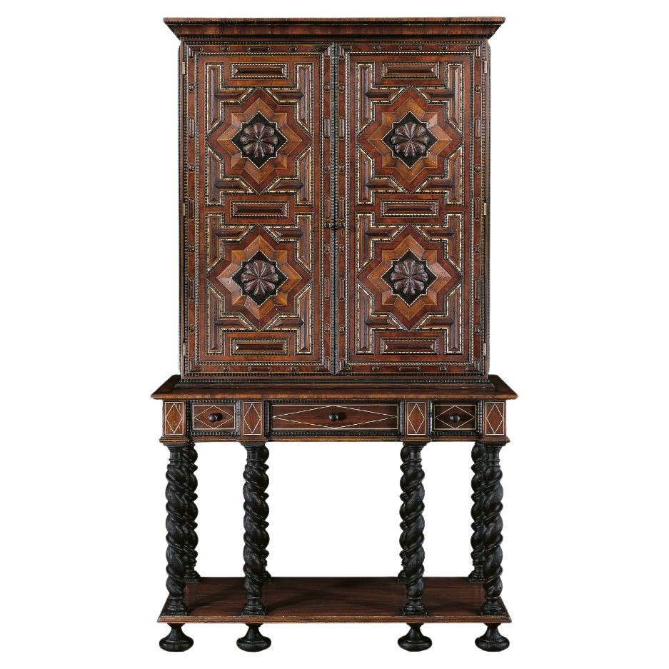 Mudejar style Andaluz Armoire. Moldings with bone inlays, faux tortoiseshell For Sale