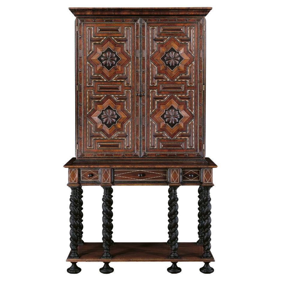 Mudejar style Andaluz Armoire. Moldings with bone inlays, faux tortoiseshell