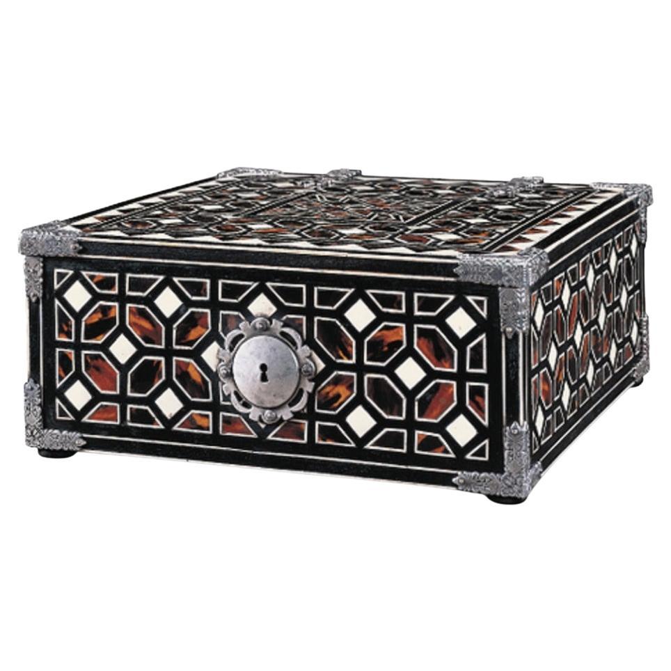 Mudejar Style Andaluza Box, Faux Tortoiseshell, Bone Inlays, Silver-Plated Brass