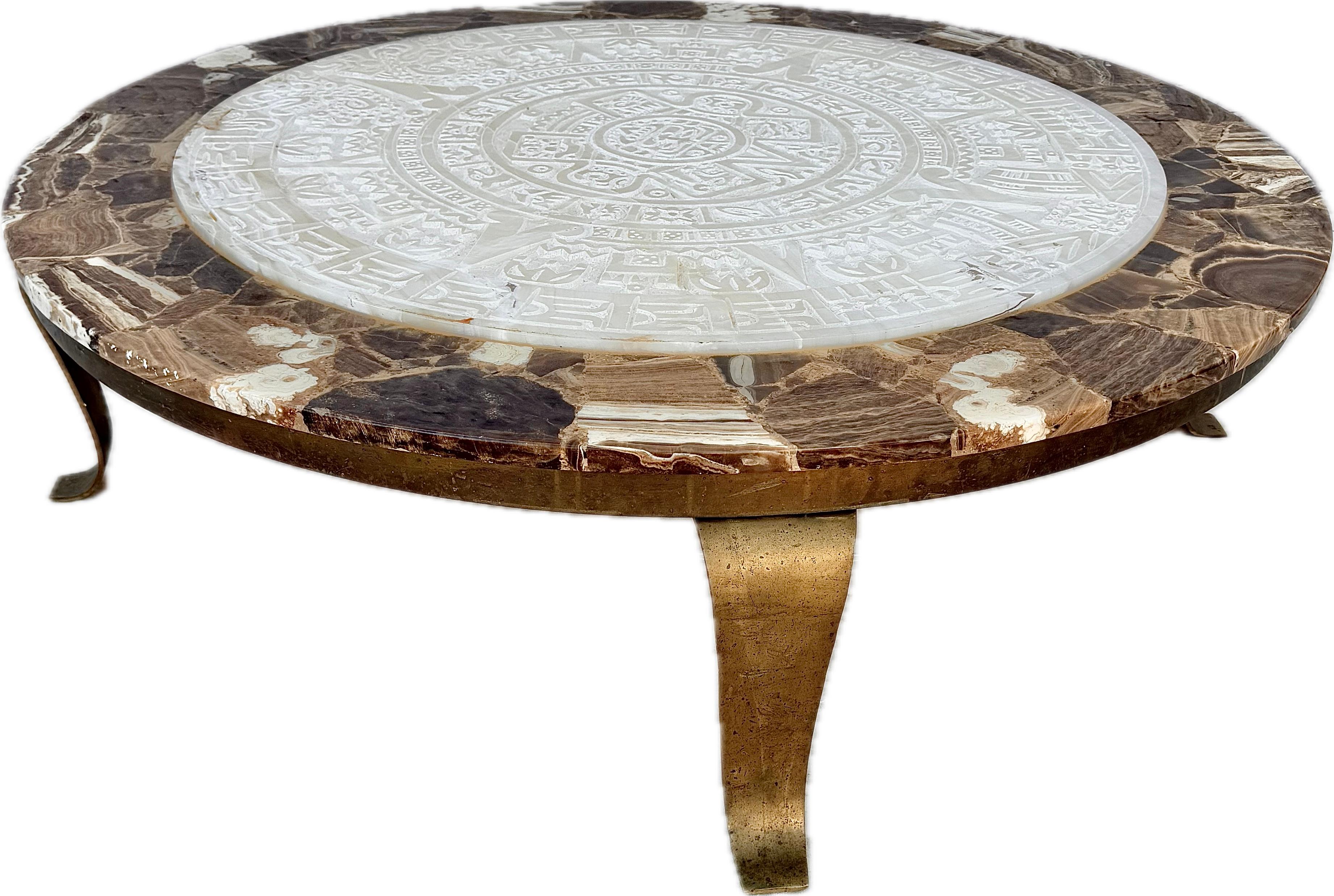 Table de cocktail ronde Mueller of Mexico en onyx et laiton en vente 6