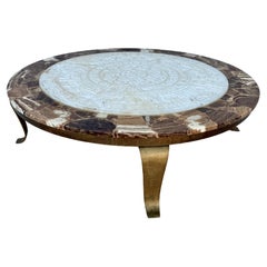 Mueller Of Mexico Round Onyx And Brass Cocktail Table