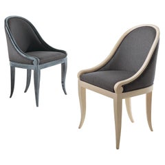 MUFF Gray Armchair with Rounded Back in Solid Wood Covered with Flannel