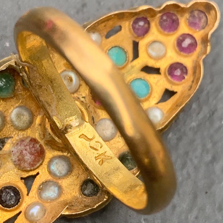 Mughal 15 Karat Gold Gemstones Pearl Cocktail Ring For Sale at 1stDibs