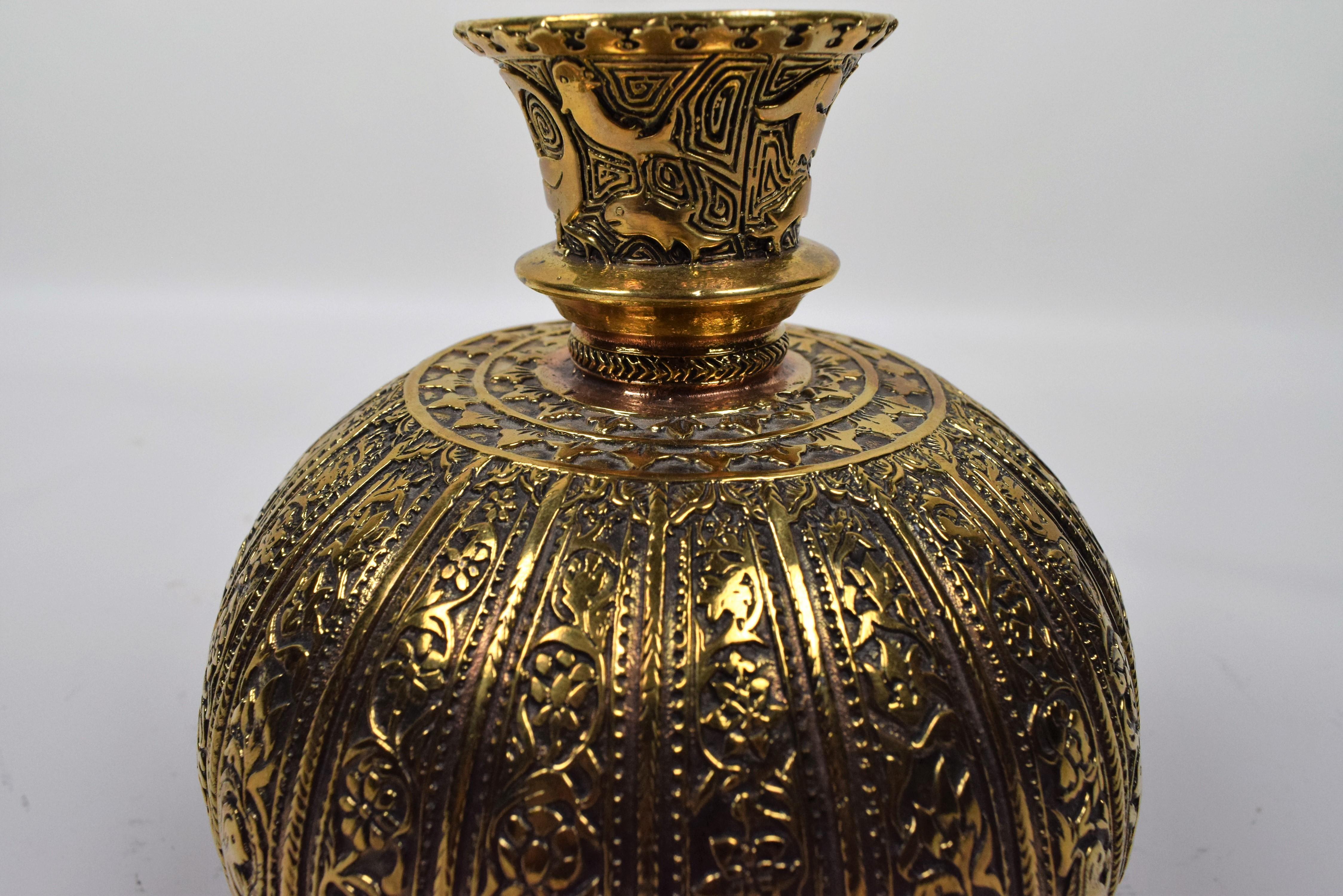 Anglo-Indian Mughal Brass Engraved Hookah Base, 20th Century