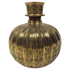 Used Mughal Brass Engraved Hookah Base, 20th Century