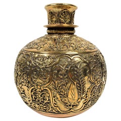 Used Mughal Brass Engraved Hookah Base, 20th Century