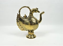 Mughal Brass Peacock Engraved Ewer, Late 19th Century