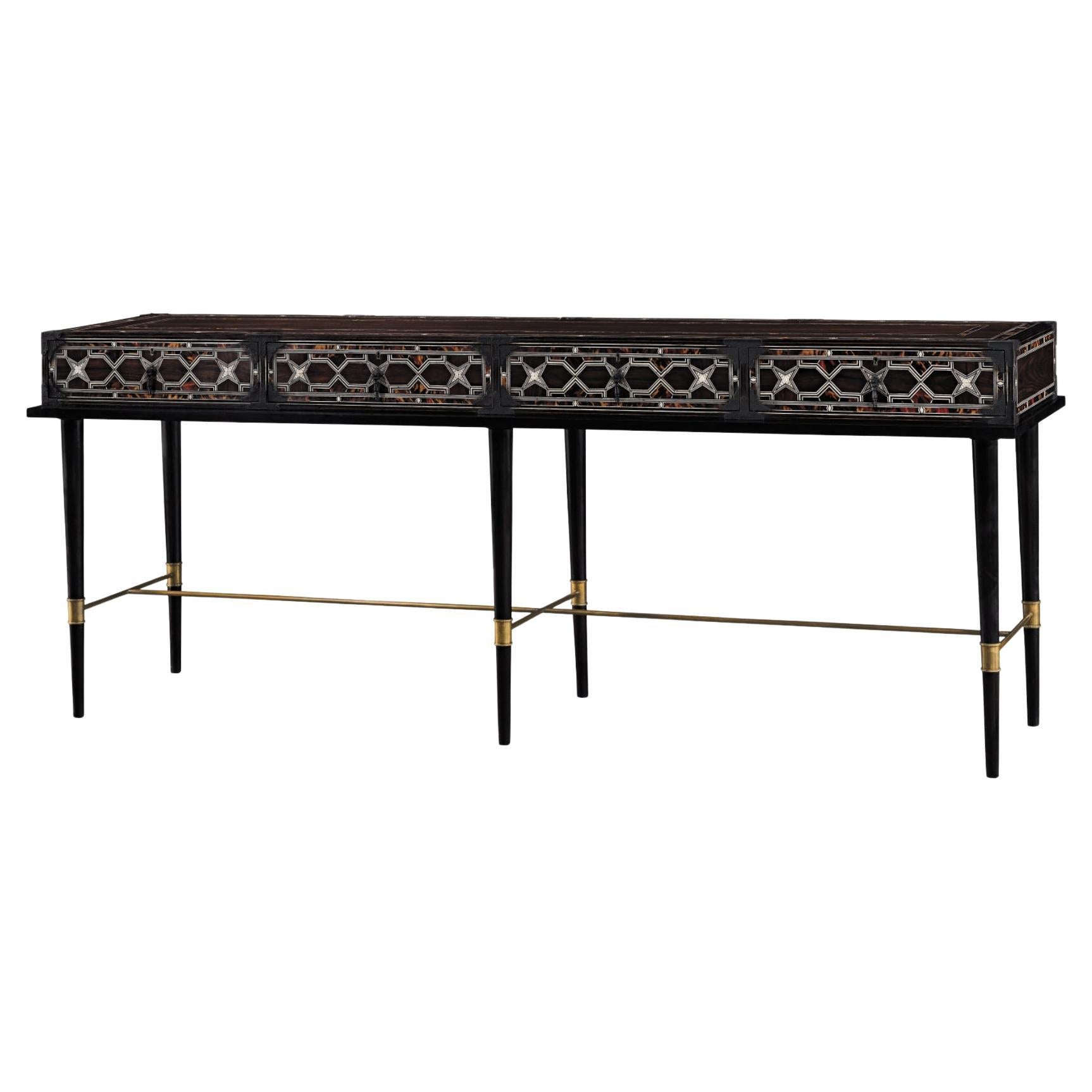 Mughal Console Influenced by French 50s with Very Intricate Decor in the Drawers For Sale