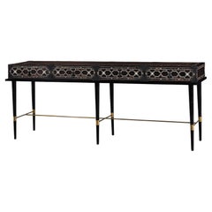 Mughal Console Influenced by French 50s with Very Intricate Decor in the Drawers
