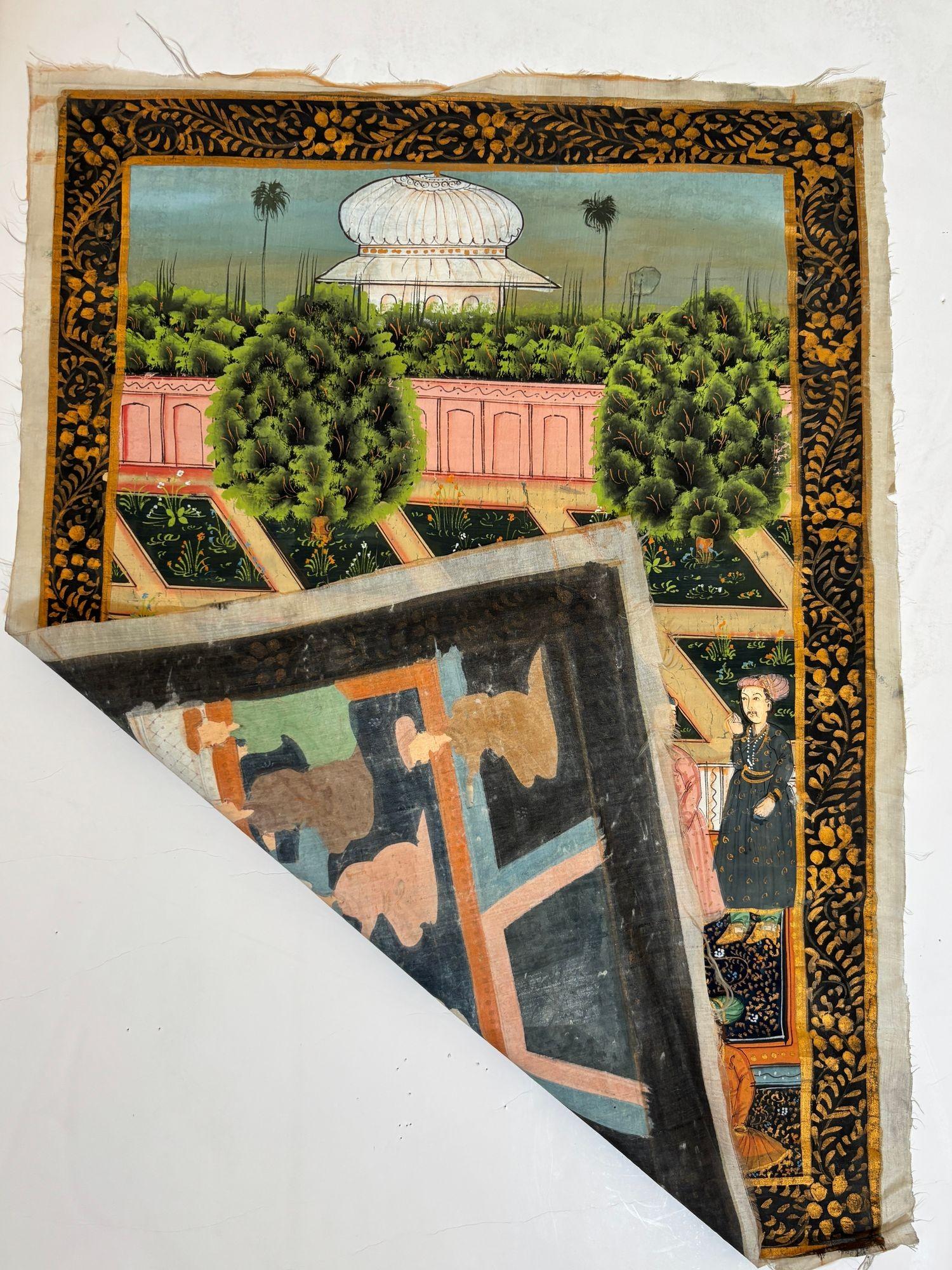 Scena di corte Mughal su seta tratta da un dipinto di palazzo indo-persiano del XIX secolo in vendita 2