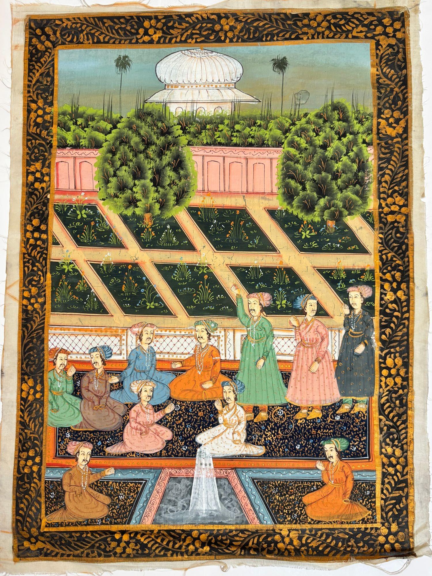 Scena di corte Mughal su seta tratta da un dipinto di palazzo indo-persiano del XIX secolo in vendita 3