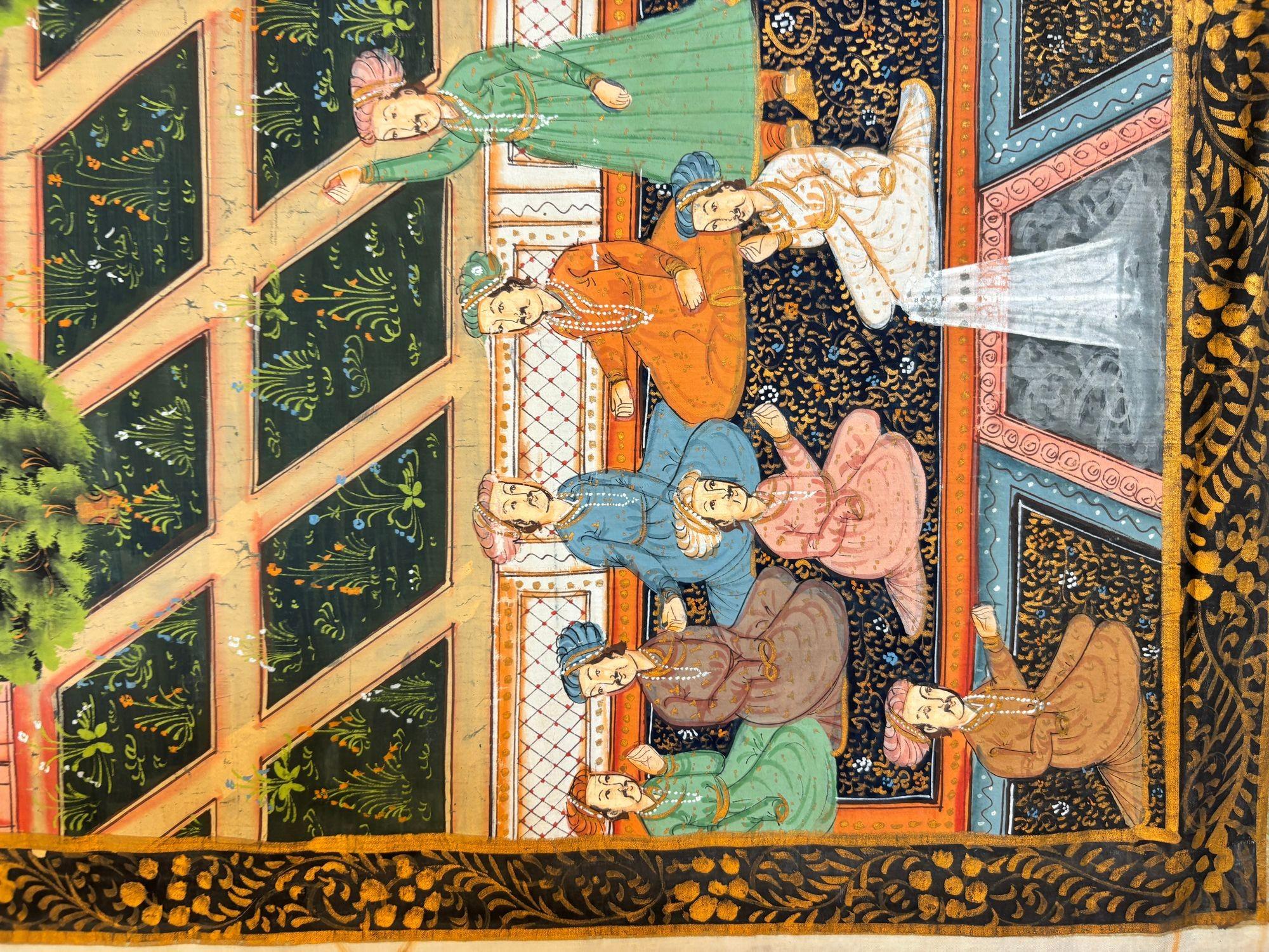Scena di corte Mughal su seta tratta da un dipinto di palazzo indo-persiano del XIX secolo in vendita 4