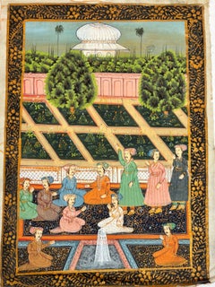 Mughal Court Scene on Silk After a 19th Century Indo-Persian Palace Painting