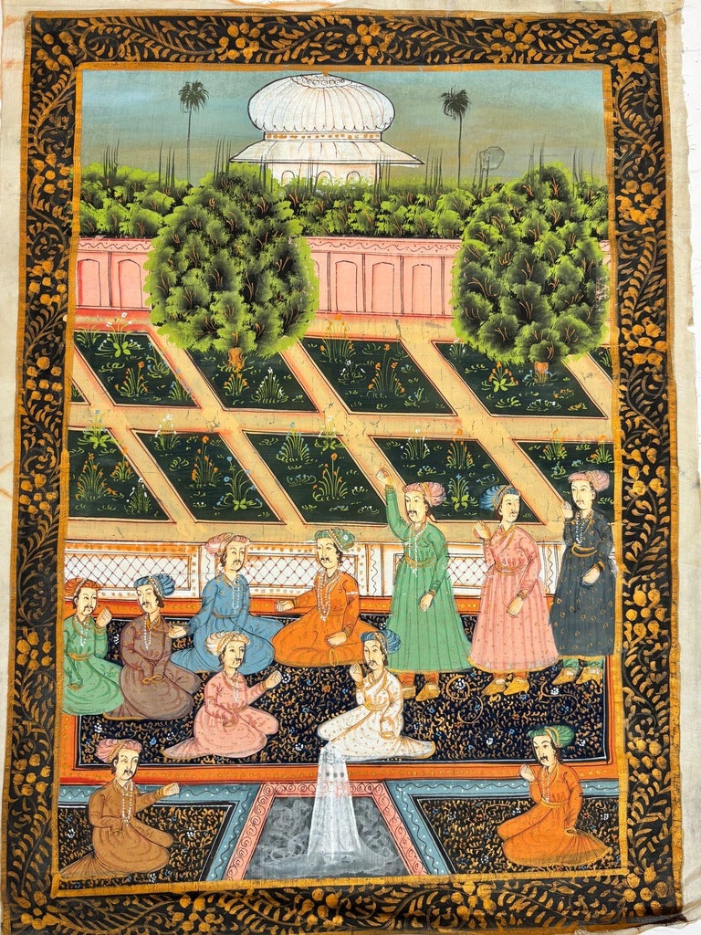 Mughal Court Scene on Silk After a 19th Century Indo-Persian