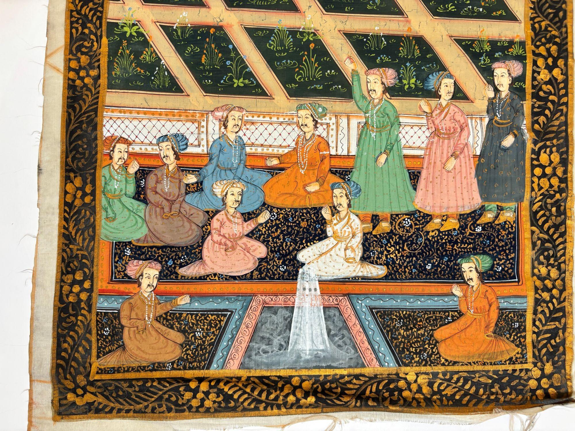 Anglo Raj Scena di corte Mughal su seta tratta da un dipinto di palazzo indo-persiano del XIX secolo in vendita