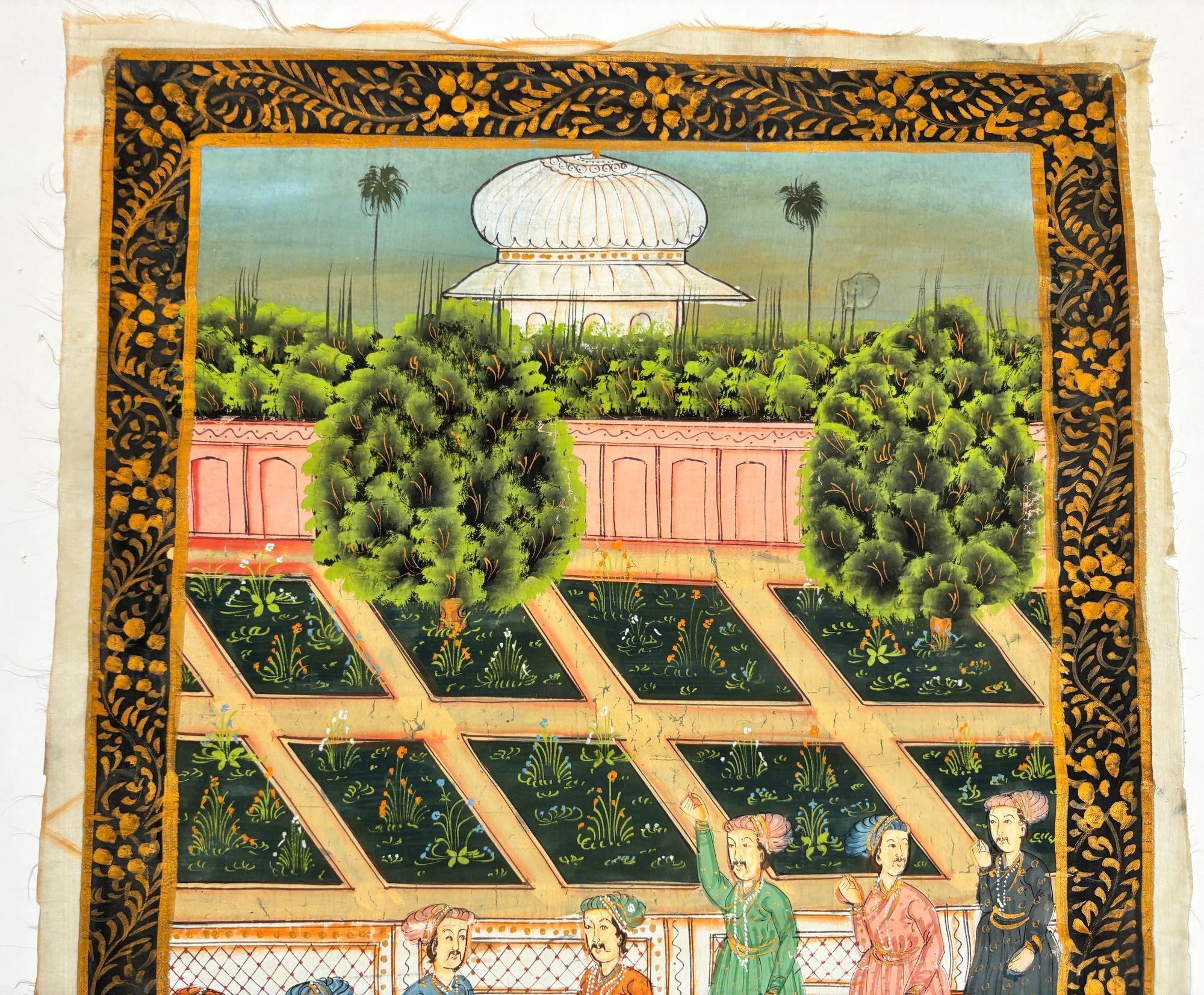 Indiano Scena di corte Mughal su seta tratta da un dipinto di palazzo indo-persiano del XIX secolo in vendita