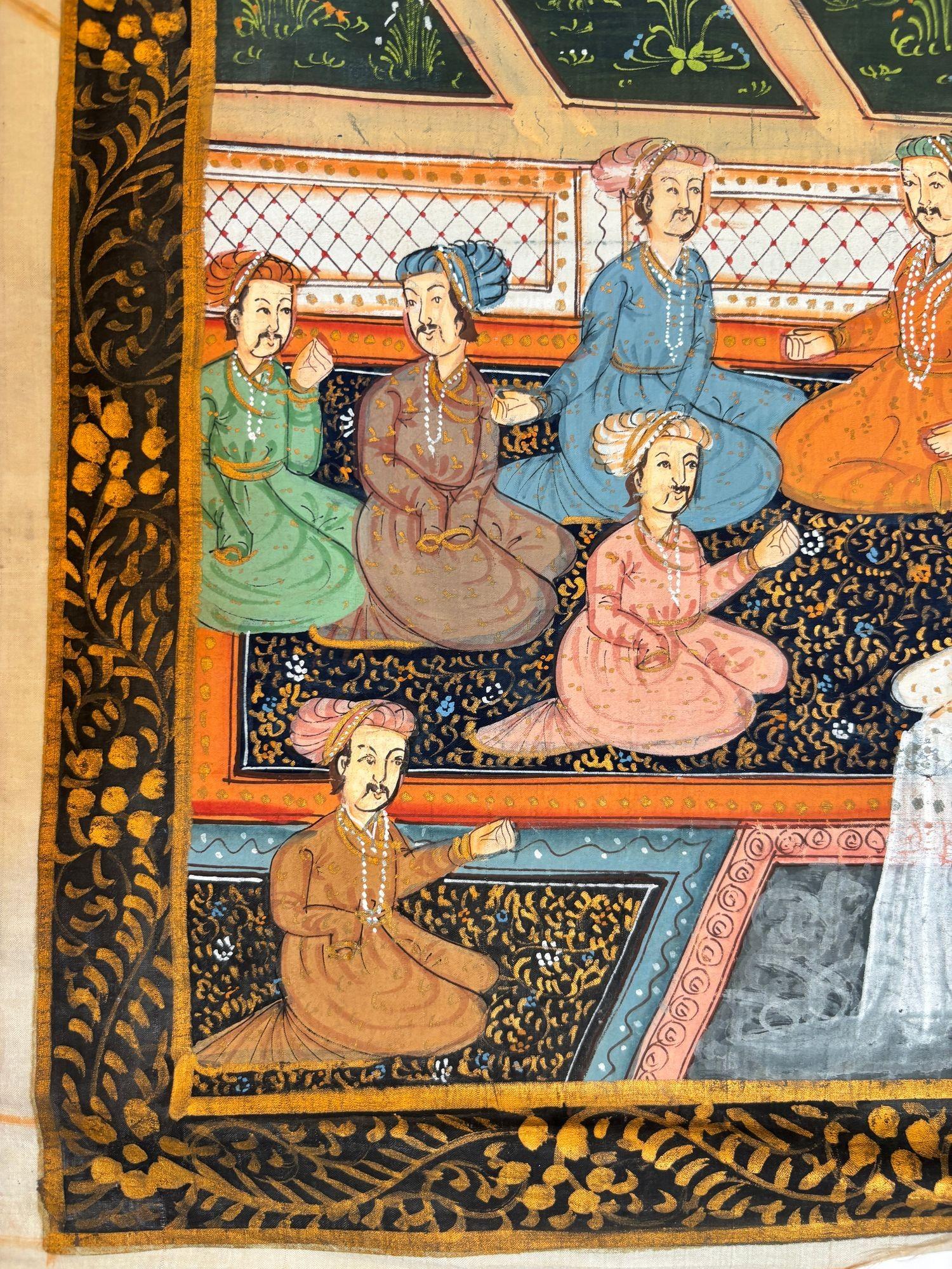 Scena di corte Mughal su seta tratta da un dipinto di palazzo indo-persiano del XIX secolo In condizioni buone in vendita a North Hollywood, CA