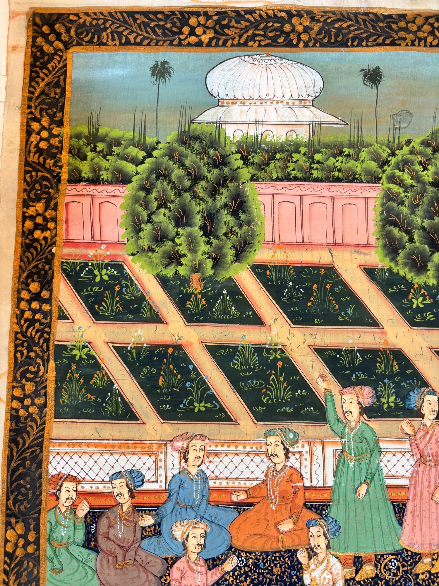XX secolo Scena di corte Mughal su seta tratta da un dipinto di palazzo indo-persiano del XIX secolo in vendita