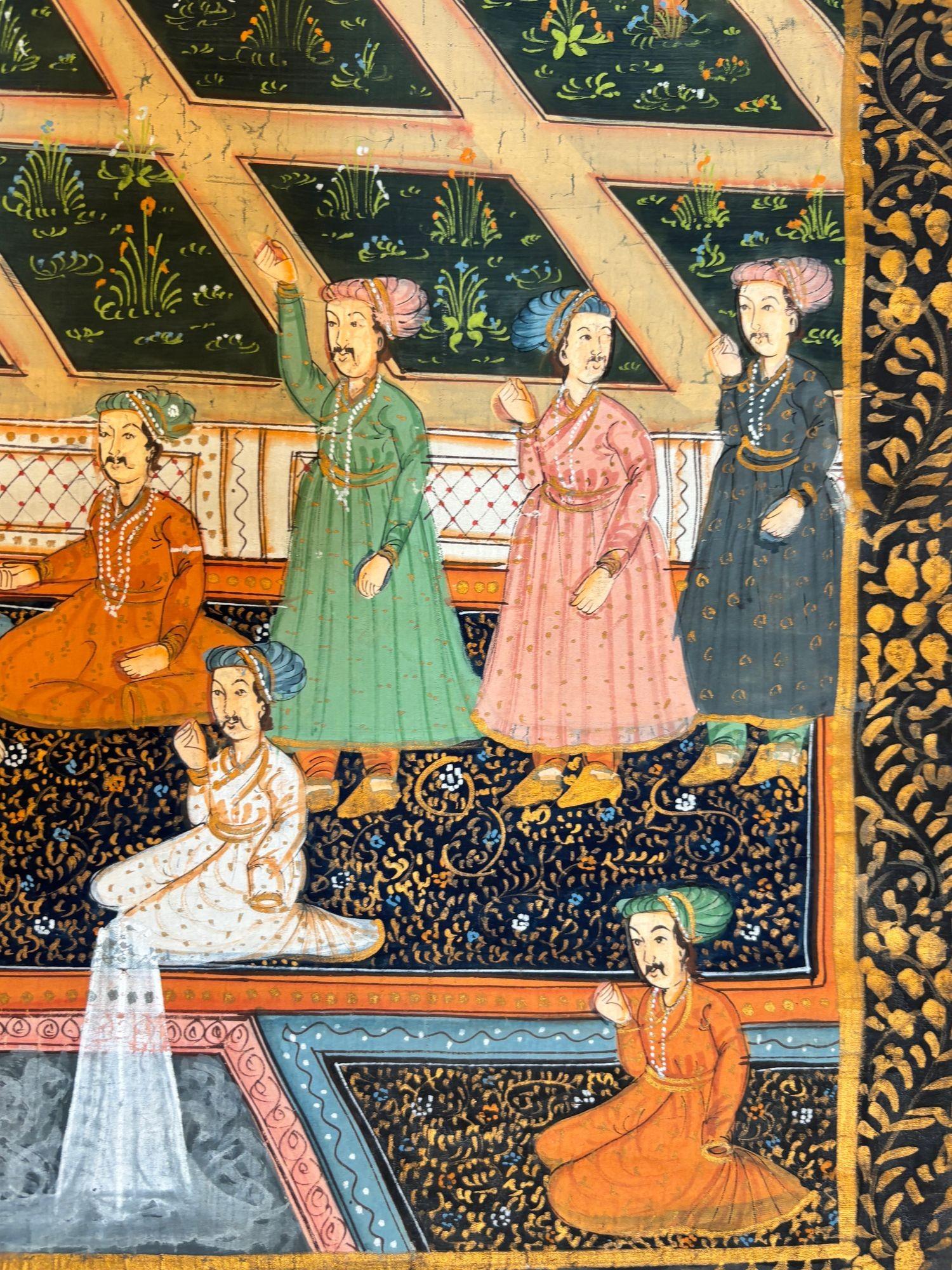 Tessile Scena di corte Mughal su seta tratta da un dipinto di palazzo indo-persiano del XIX secolo in vendita