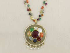 Mughal Diamond and Navratna gemstone inlaid Jade pendant for indian wedding