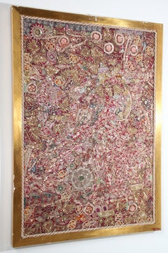 Mughal Embroidered Metal Threaded Tapestry from Rajasthan Framed