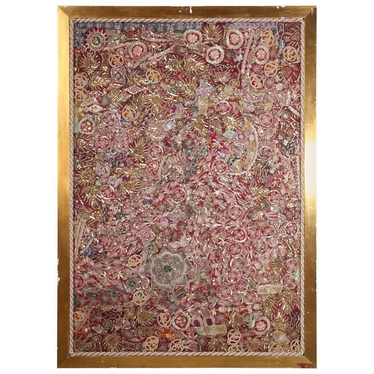 Tapisserie Murale Indienne Vintage Gujarat - Broderie Coton/verre 238x204cm, Occasion Bon état