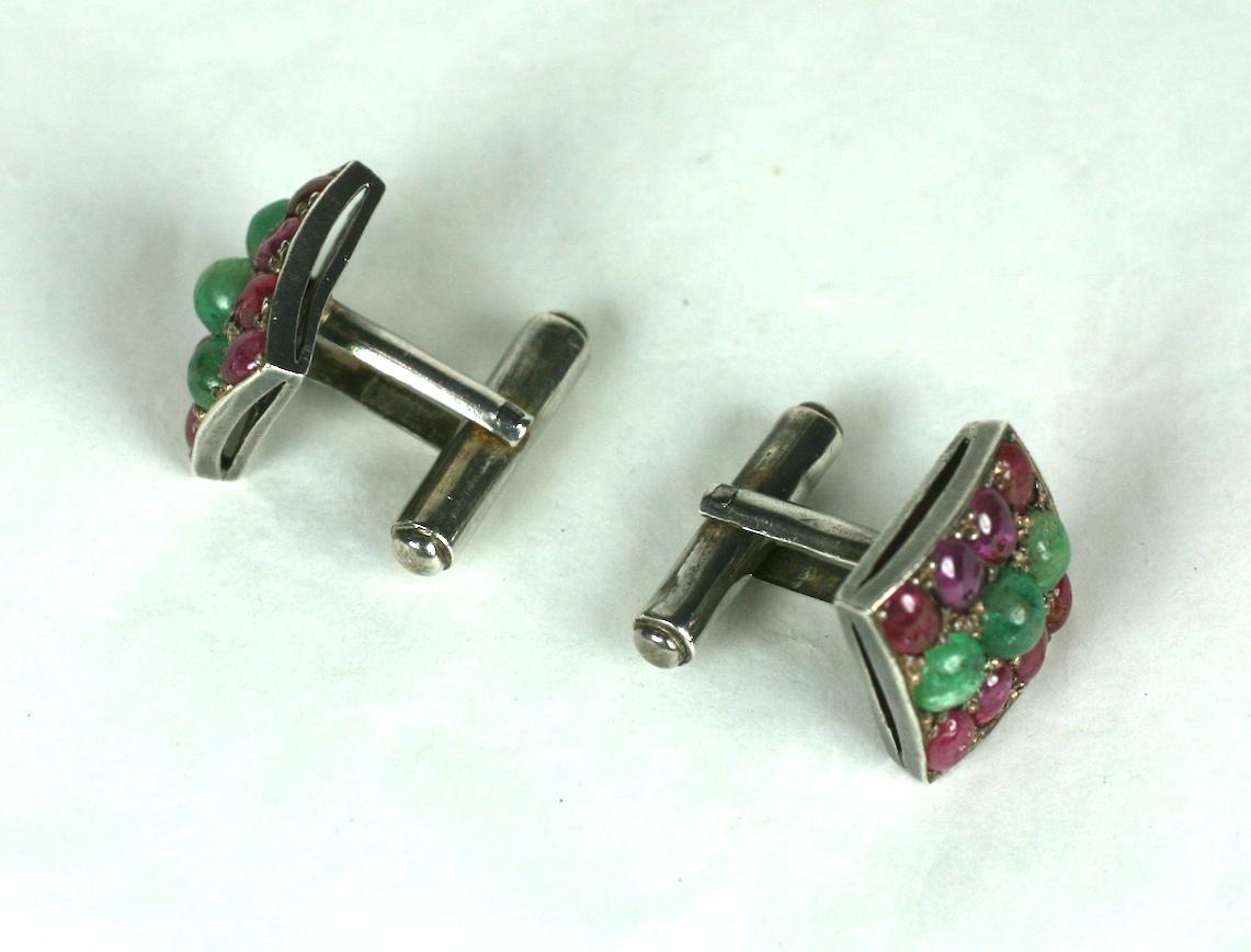 Anglo-Indian Mughal Emerald and Ruby Cufflinks For Sale