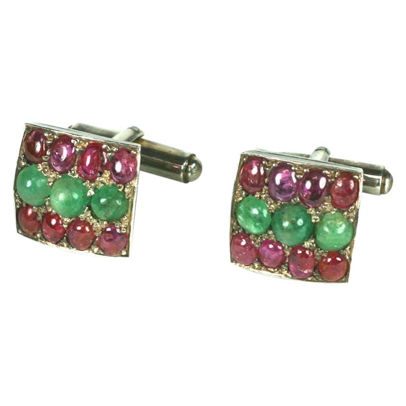 Mughal Emerald and Ruby Cufflinks For Sale