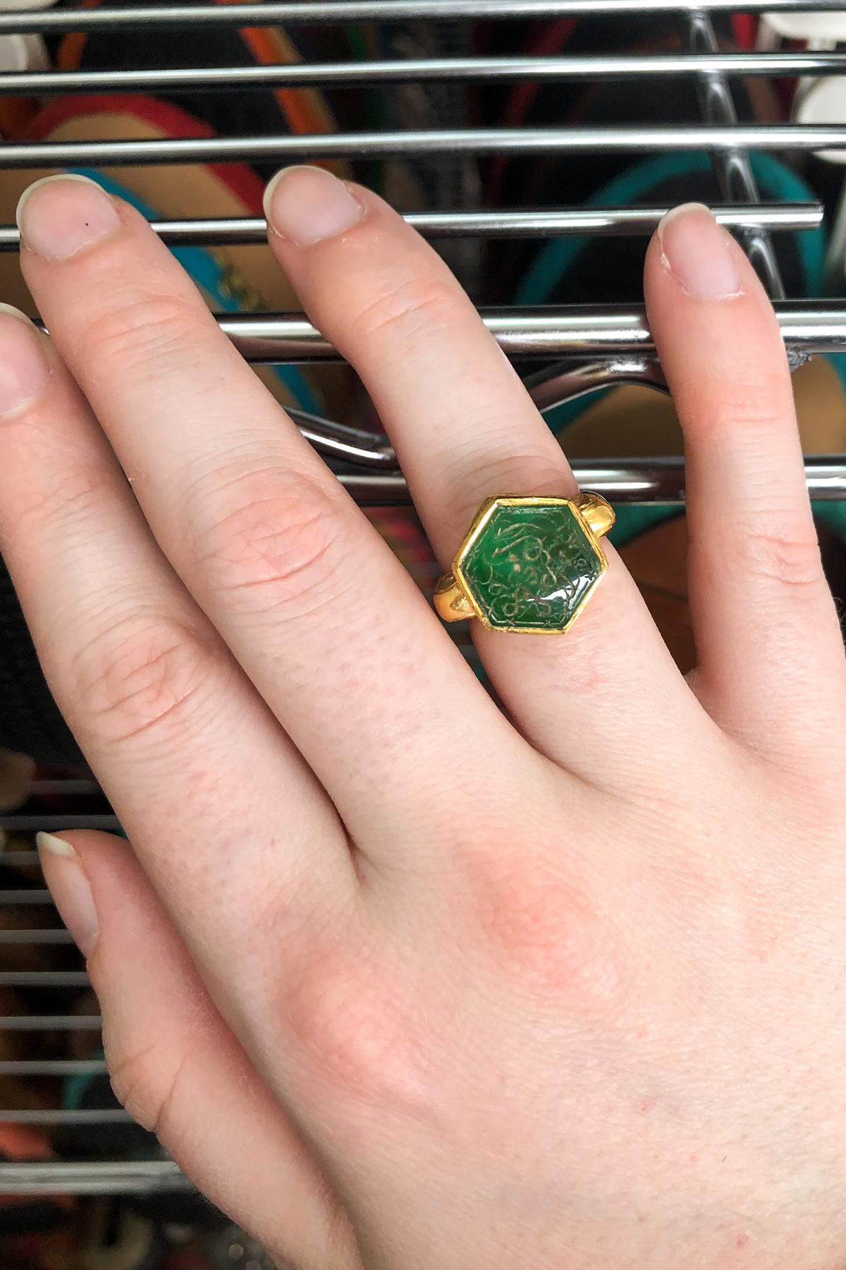 Emerald Cut Mughal Emerald Hexagon Ring