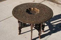 Mughal Empire Antique Brass Tray Table with Wooden Folding Stand