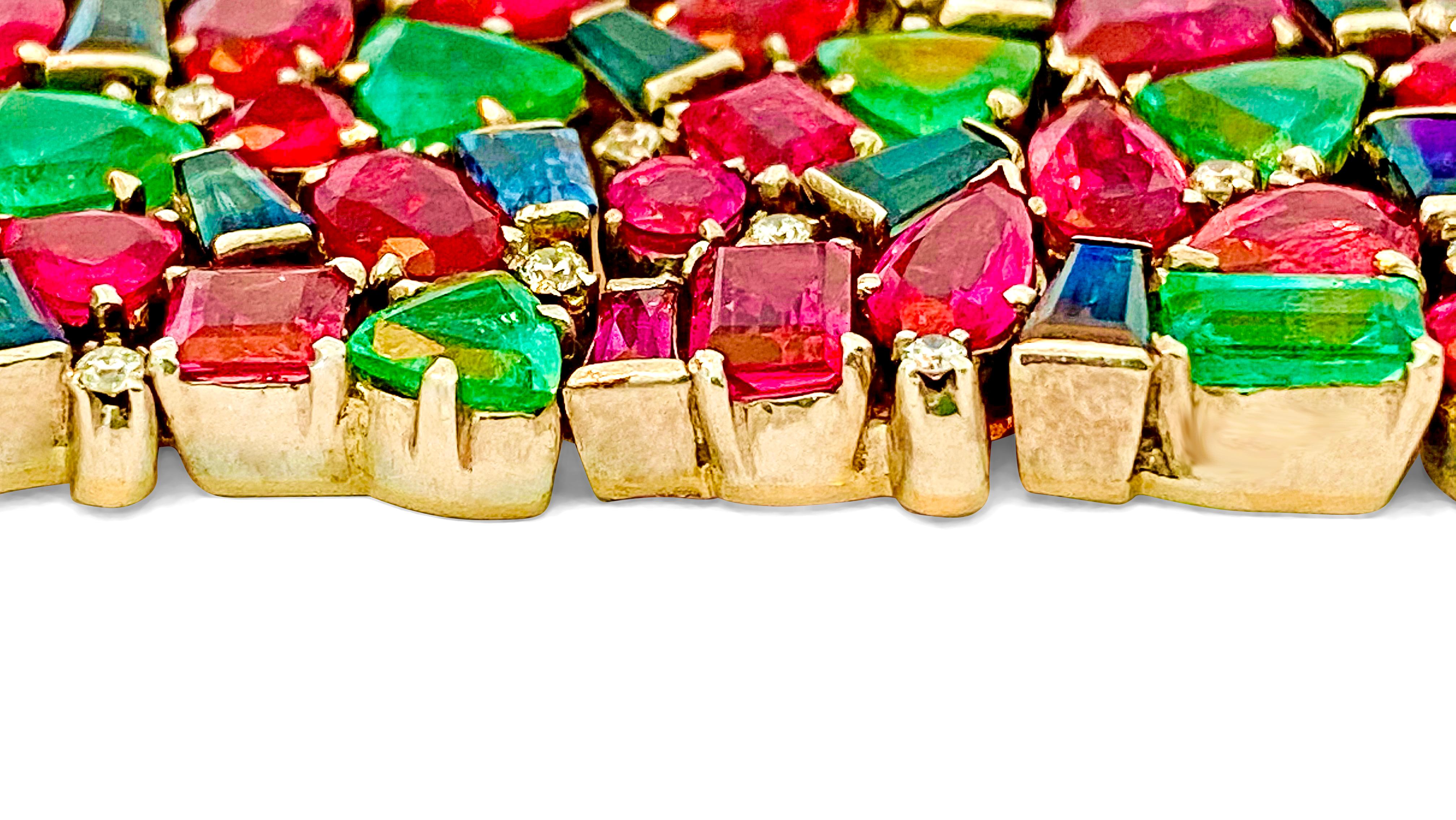 Anglo-Indian Mughal Empire Burma Ruby Emerald Sapphire Bracelet For Sale