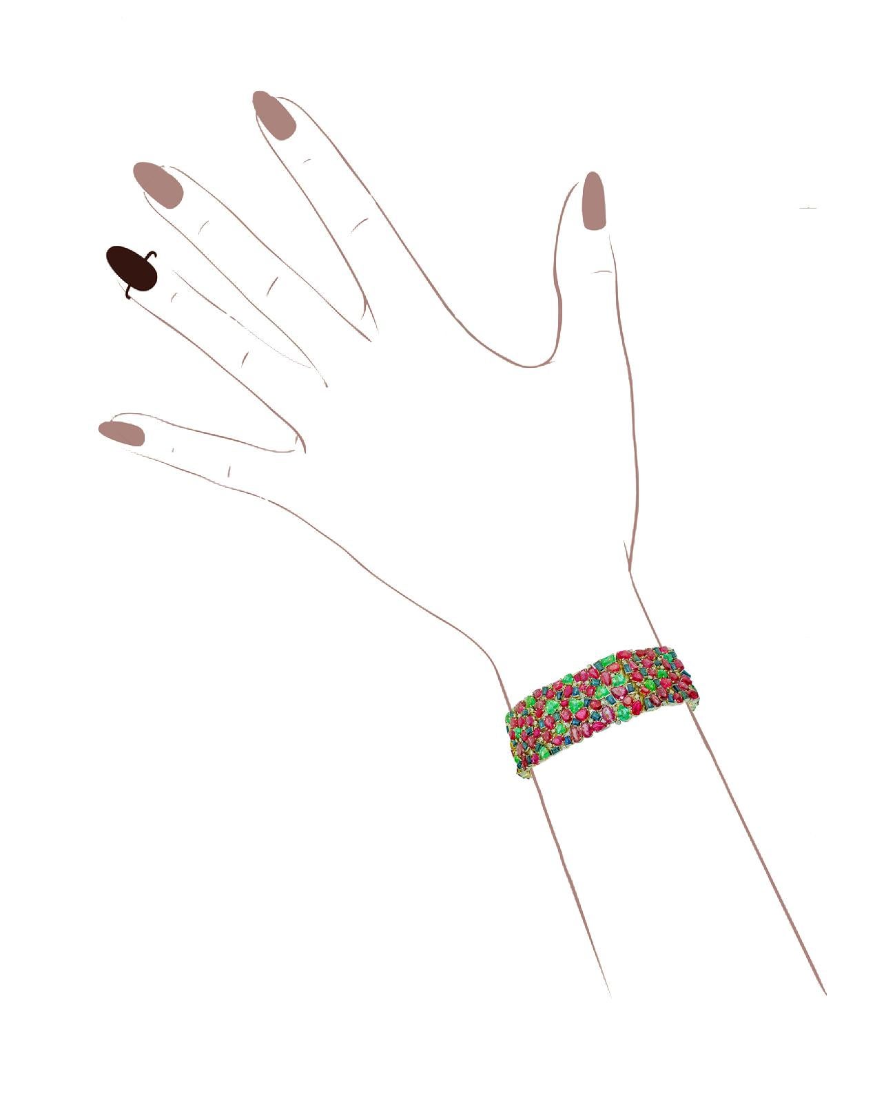 Mughal Empire: Armband aus Burma-Rubin, Smaragd und Saphir im Angebot 2