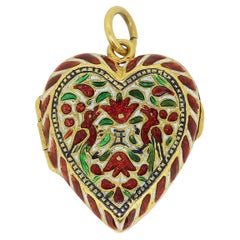 Antique Mughal Enamelled Heart Locket Pendant