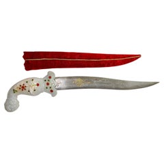 Antique Mughal Gem-Set Jade-Hilted Dagger & Scabbard