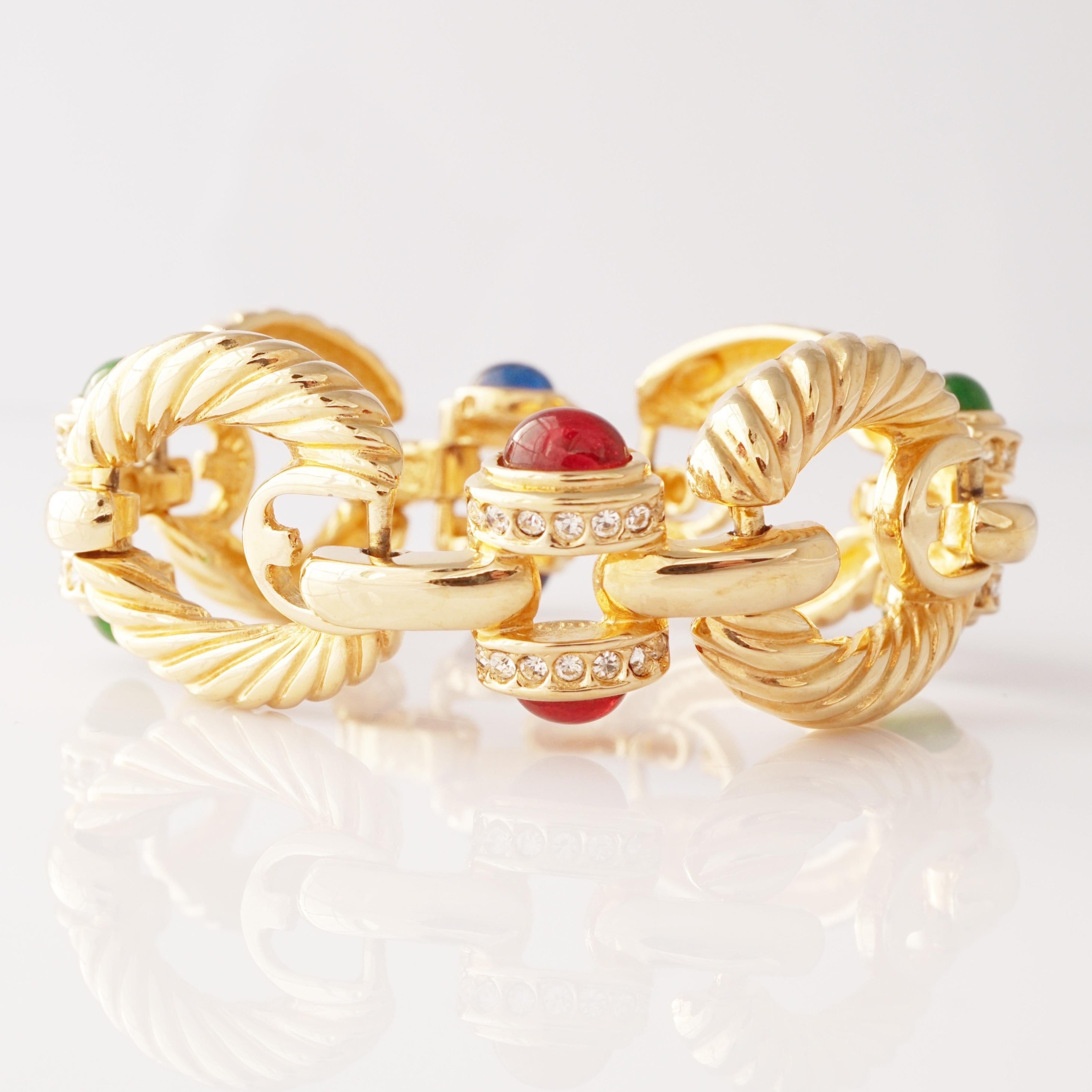 Modern Mughal Glass Cabochon Link Bracelet By Joan Rivers, 1990s For Sale