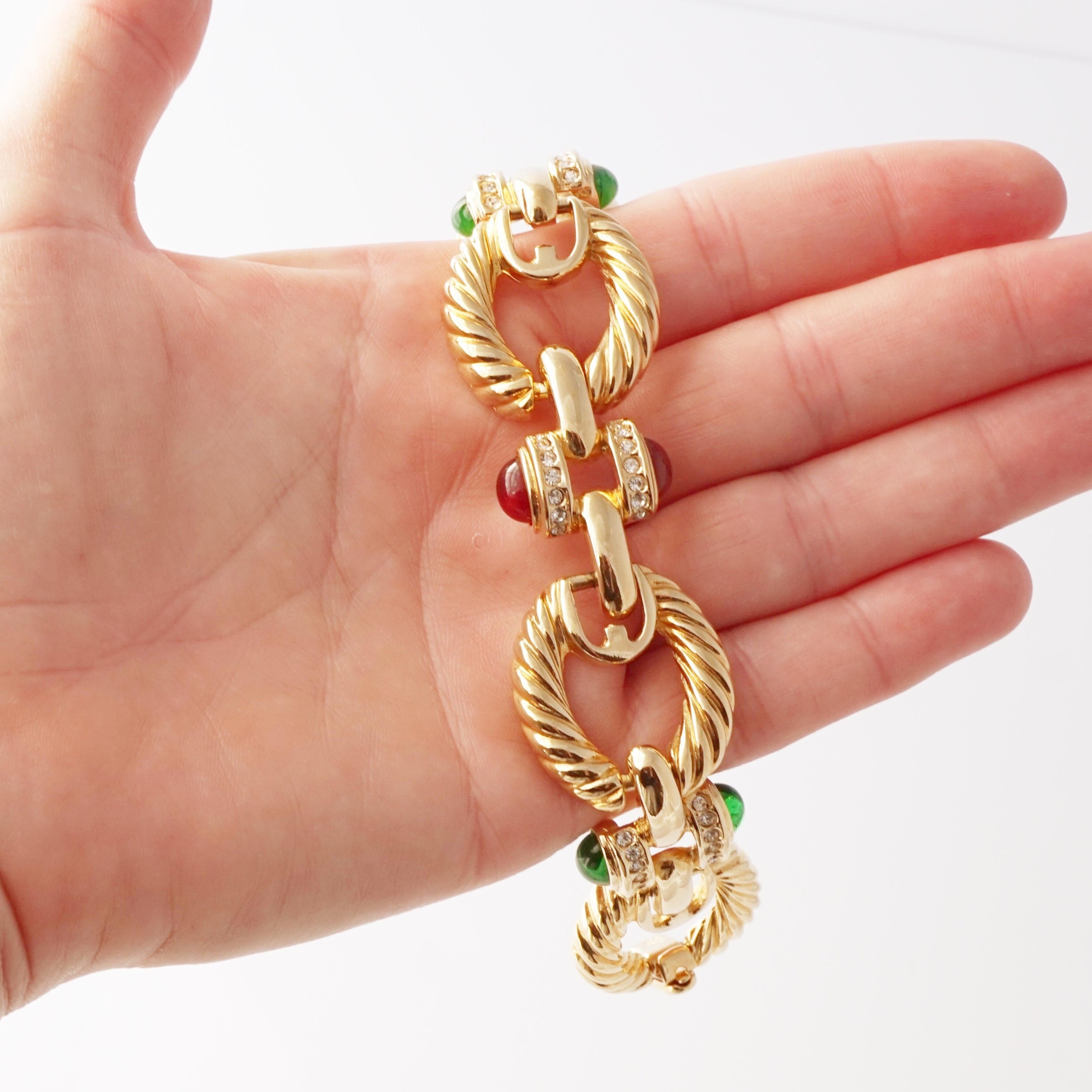 Mughal Glass Cabochon Link Bracelet By Joan Rivers, 1990s For Sale 1