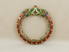 Mughal Gold Diamond polki crocodile bangle in 22K gold with enamel