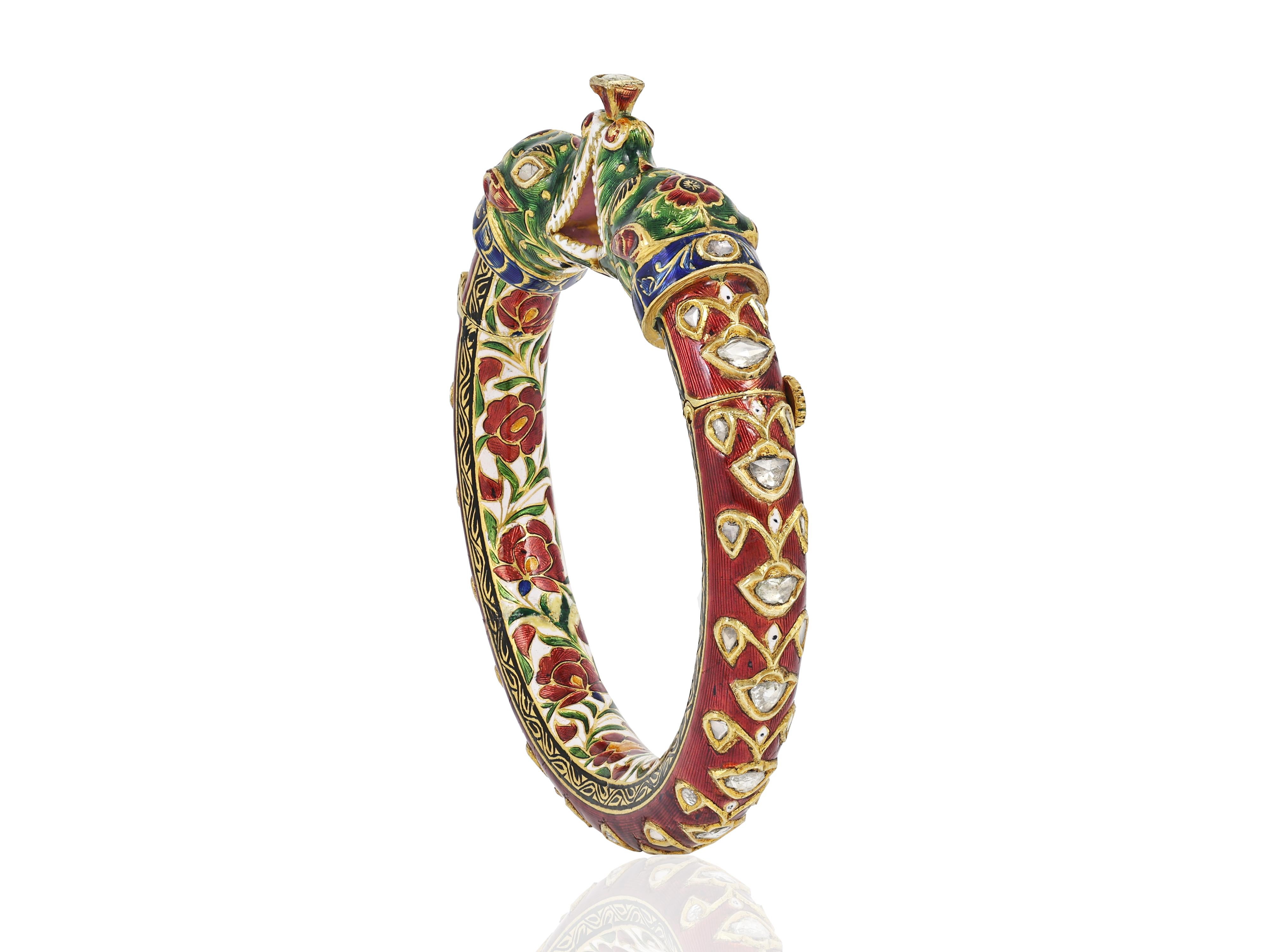 da uomo o donna Braccialetto Mughal in oro con diamante e coccodrillo polki in oro 22 carati con smalto in vendita