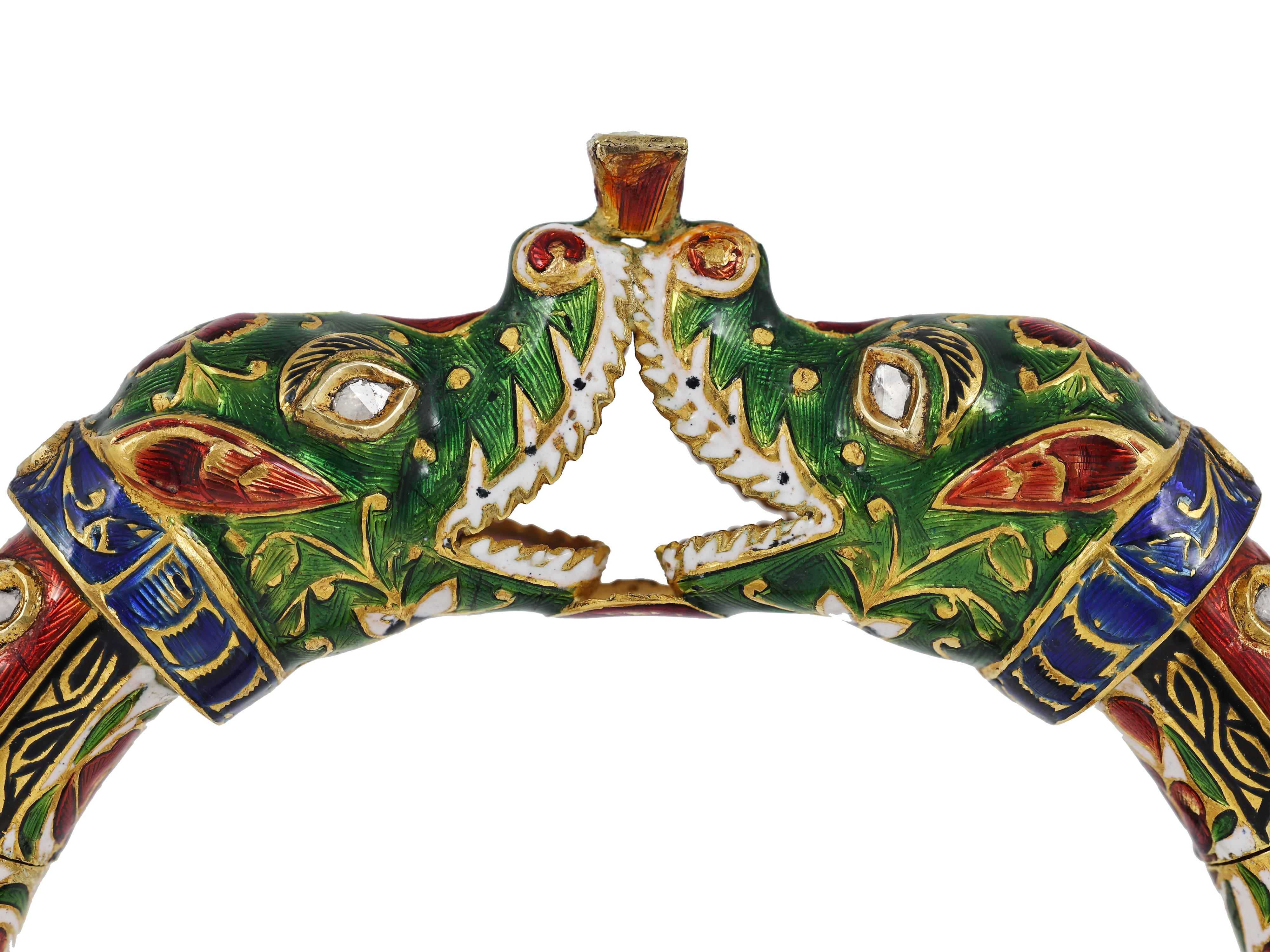Braccialetto Mughal in oro con diamante e coccodrillo polki in oro 22 carati con smalto in vendita 1