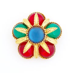 Broche Floral de Cristal Gripoix Mughal By Sphinx, Años 60