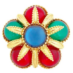 Vintage Mughal Gripoix Glass Floral Brooch By Sphinx, 1960s