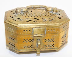 Mughal Indian Polished Brass Pierced Incense Box