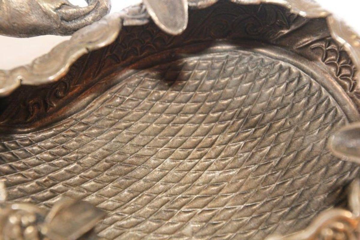 Silver Plate Mughal Indian Raj Style Elephant Shape Silver Ashtray For Sale