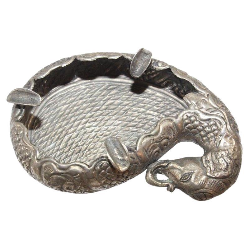 Mughal Indian Raj Style Elephant Shape Silver Ashtray For Sale